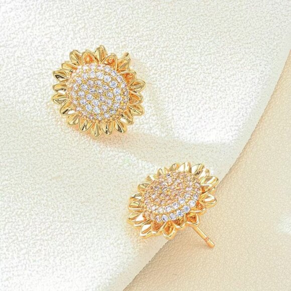 14K Gold Womens 2ct Diamond Sunflower Stud Earrings New 14K Silver Studs Jewelry